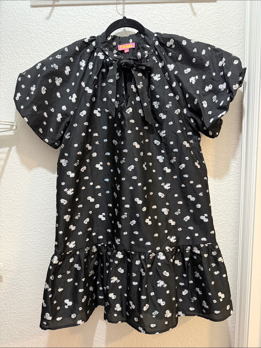 THML Black & White Floral Tie-Neck Kids Top